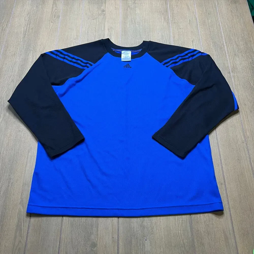 Vintage Adidas Mens‎ Active Y2K T Shirt Long Sleeve Blue/Black Sz XL